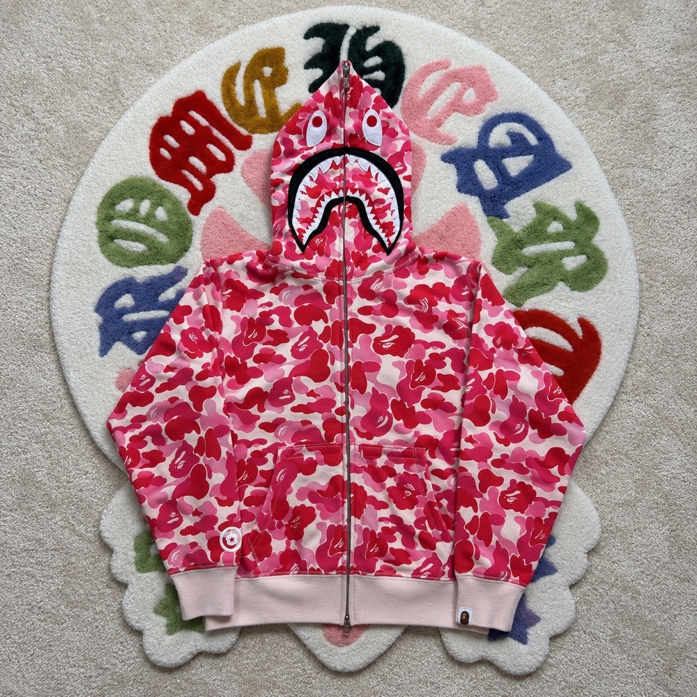 BAPE Pink ABC Camo Shark Full Zip Hoodie WGM Tiger Large Streetwear